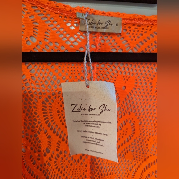 NWT Zelie for She feather trimmed, orange lace/crochet duster Fit Large to 4X - Picture 2 of 6